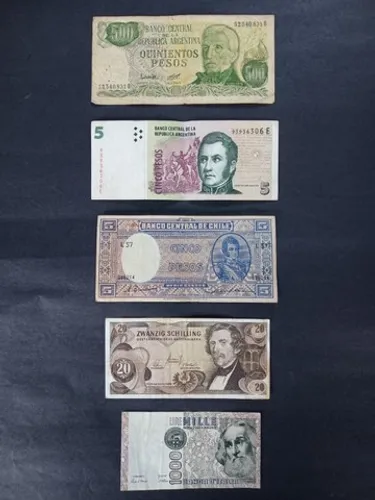 Cédulas dinheiro estrangeiro Áustria Itália Argentina Chile