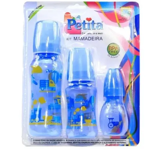 Kit Com 3 Mamadeiras Desenhos Sortidos Bico Silicone Petita