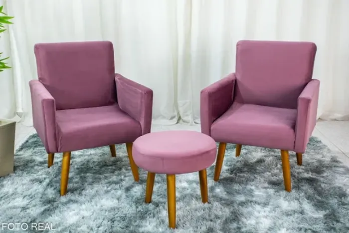 Promoção! 2 Poltrona Dallas c/ 1 Puff Dallas Uva Frete Grátis