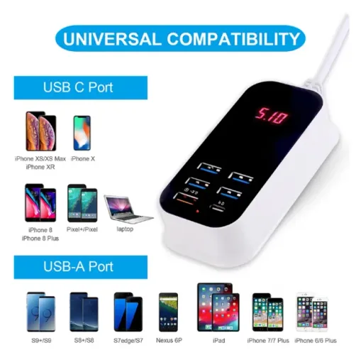 Carregador USB múltiplo para celular, PD 30W, tipo C, carregadores de parede rápida
