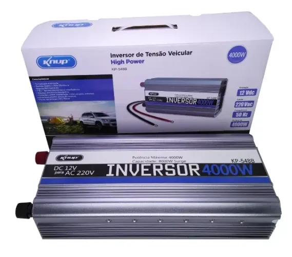 Inversor de Tensão Automotivo Knup KP-548B 4000W 12V x 220V Conversor Onda Senoidal