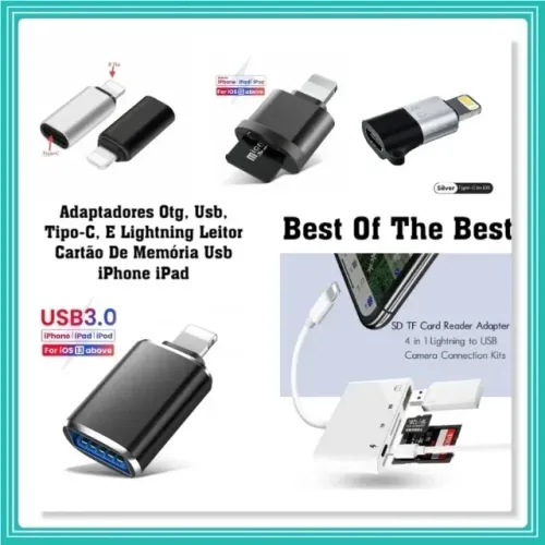 Adaptadores Otg, Usb, Tipo-C, E Lightning Leitor Cartão De Memória Usb iPhone iPad