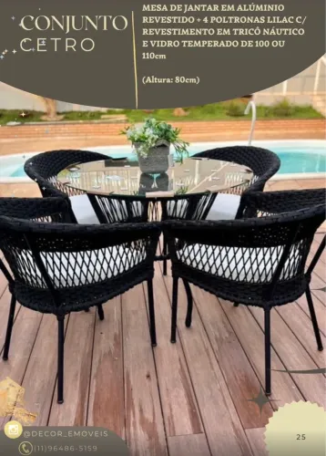 Conjunto Cetro: Mesa de Jantar em Alumínio e 4 Poltronas