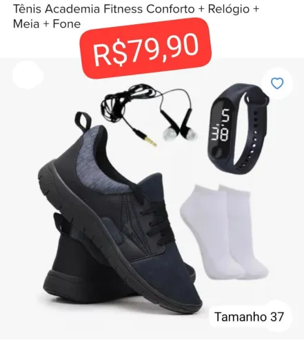 Tenis Caminhada Corrida Leve Macio Confortável Academia Fitness N°37 Relogio + Meia + Fone