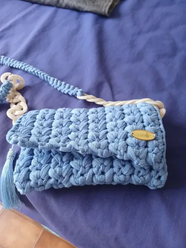 Linda Bolsa Crochê Azul Artesanal