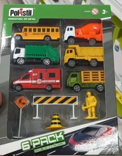 Conjunto de 6 carrinhos metal/plástico + acessórios Polistil Lacrado tipo Hot wheels