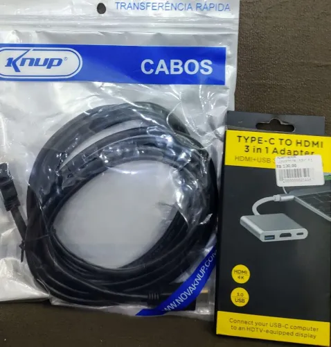 Cabo HDMI + USB Type-C 3 em 1 - Novo