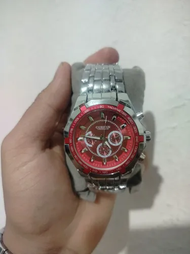 Relógio Masculino Curren Vermelho e Prata