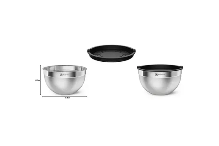 Conjunto Bowls Tigelas Inox Com Tampa Plástica Electrolux 03pcs