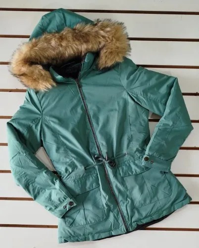 Parka dupla face verde com Capuz de Pelo