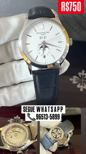 Relógio PATEK PHILIPPE FASES DA LUA PULSEIRA DE COURO 