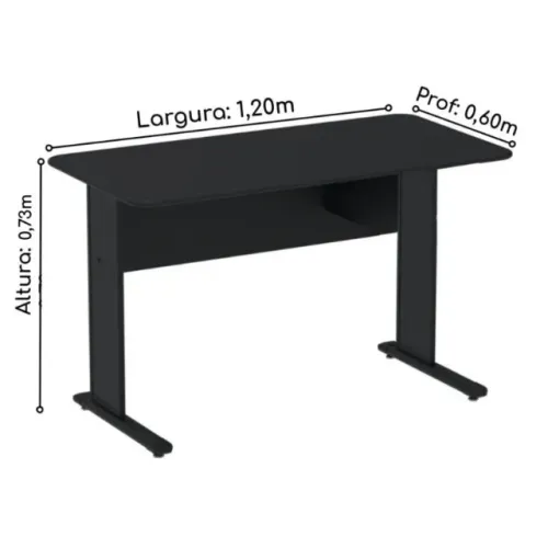 Mesa Escritório 1,20×0,60m Sem Gavetas Cor Preto Design Moderno Durável Modelo 43333