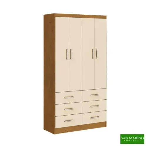 Guarda Roupa Nápoles Noce TX/Pérola 4 Portas 6 Gavetas San Marino - Entrega Rápida!