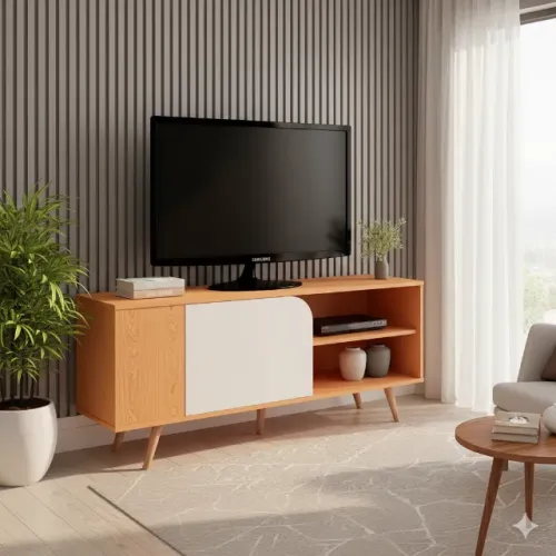 Super Oferta Rack Bia Rack Lotus Cinamomo/Off White para TV até 50 Polegadas