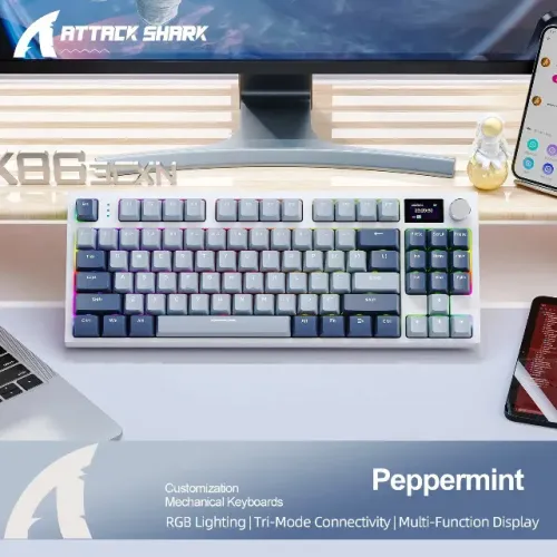 Teclado Gamer Mecanico Sem Fio RGB Attack Shark K86 com Tela Multimidia