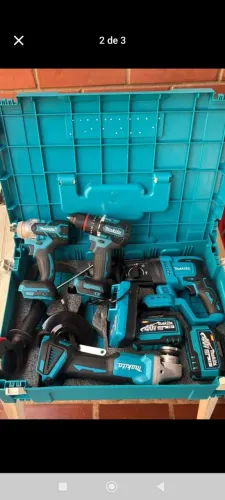 Kit furadeira, lixadeira, martelete, Chave de impacto 2 baterias MAKITA