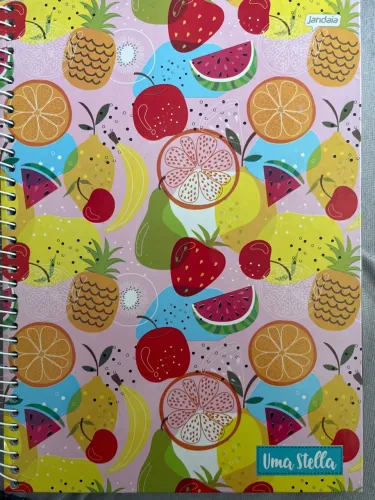 Caderno com estampa de frutas/emojis/coração - Jandaia 