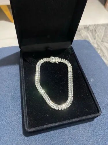 Pulseira masculina banhado a prata com pedras de zircônia 