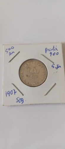 Moeda Antiga Prata 500 Réis 1907 - República dos Estados Unidos do Brasil (SOB)