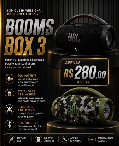 CAIXA DE SOM BLUETOOTH BOOMS BOX 3