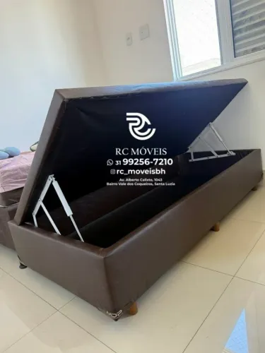 Cama box estruturada Baú Solteiro 88x1.88 Blindado com Pistão a Gás
