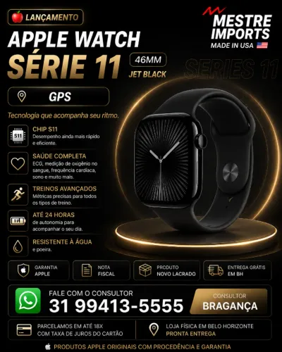 Apple Watch Series 11 46mm GPS Jet Black Novo Lacrado Garantia Apple