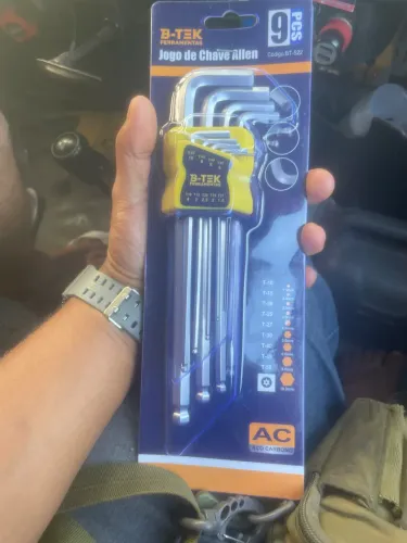 Jogo Kit Chave Allen Esferica Tipo L 9 Peças Bt-522 Longa Cromo Profissional Fixa Torx 