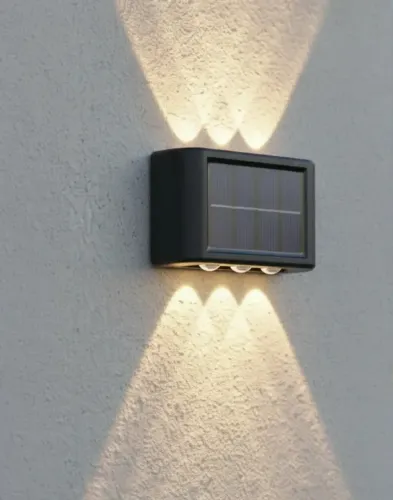 Arandela Solar de Parede com 6 Leds Área Externa - Preto - Kit com 2 peças - NOVO