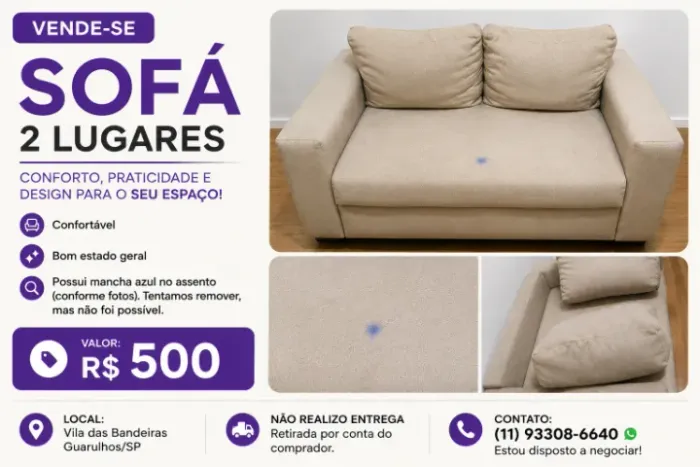 Sofá 2 lugares bege