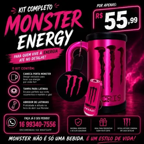 monster energy, kit monster,porta latinha monster,abridor personalizado, copo personalizad