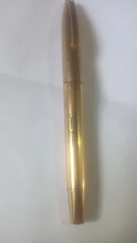 Caneta Sheaffer antiga dourada tinteiro