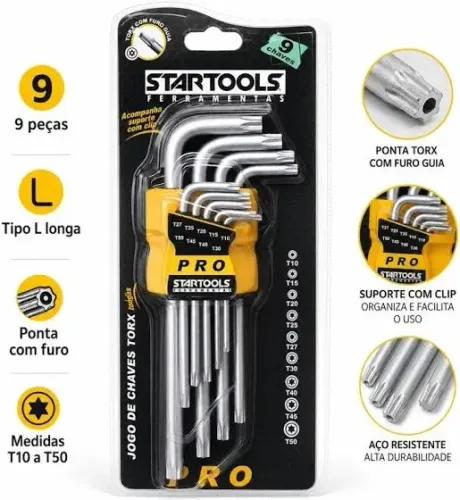 Jogo de Chaves Torx Longa 9 Peças Startools Pro - Com Suporte - Novo a pronta entrega