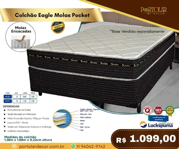 Colchão Eagle Molas Pocket - Á pronta entrega