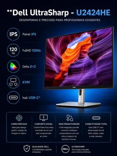 Monitor Dell UltraSharp 24? U2424HE com KVM e Delta E<2