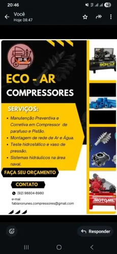 Manutenção de compressores.