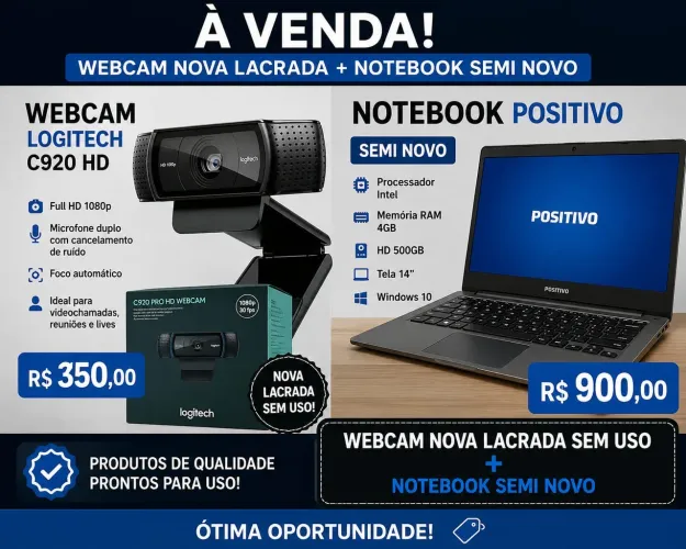 Vendo notebook e webcam logitech