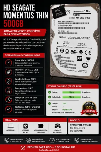 HD EXTERNO 500GB SEAGATE ALTO DESEMPENHO 
