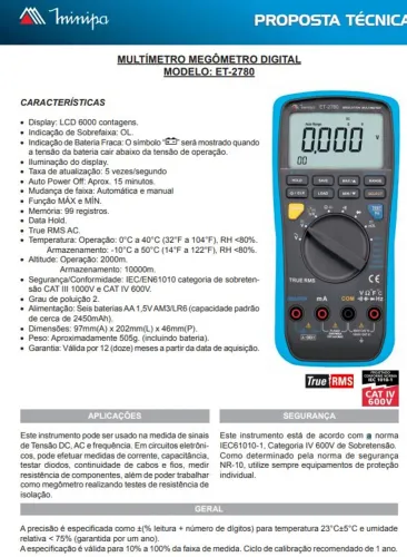 Vendo multimetro/ megometro modelo et2780