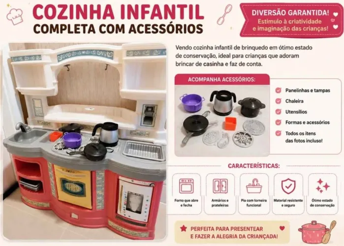 Brinquedo Cozinha Infantil Importada Completa (Marca de Alta Durabilidade)