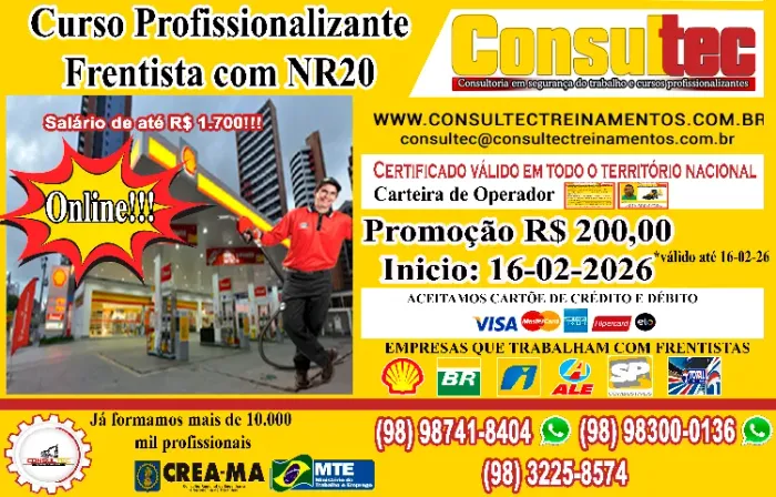 Curso de Frentista Abastecedor com NR20 inicio 16-02-2026