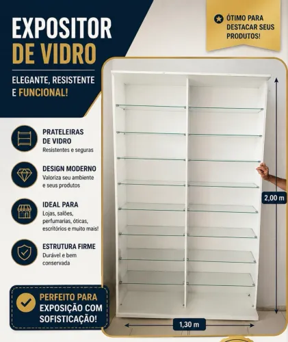 Expositor em MDF com Prateleiras de Vidro