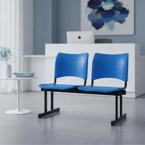 Cadeira Longarina Plástica 2 Lugares Azul Resistente Conforto Coletivo Modelo 34212