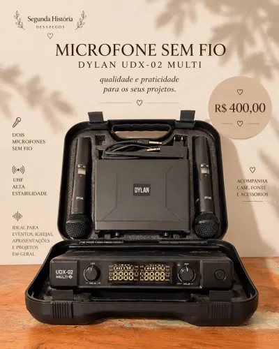 Kit 2 Microfones Sem Fio Dylan UDX-02 Multi UHF + Case