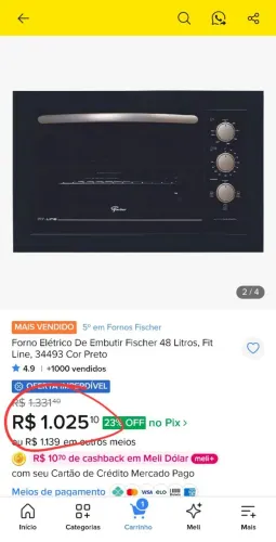 Forno embutir fischer 48L 220v preto NOVO LACRADO