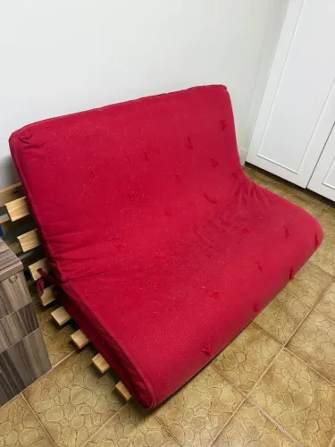 Futon - Sofa Cama Casal Oriental Vermelho Com Madeira Maciça