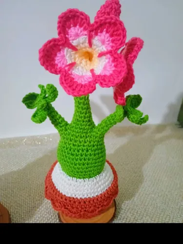 Vaso de Flor Rosa do Deserto em crochê