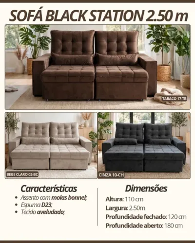 Sofá Retrátil Reclinável 2,50cm R$ 1.899,00