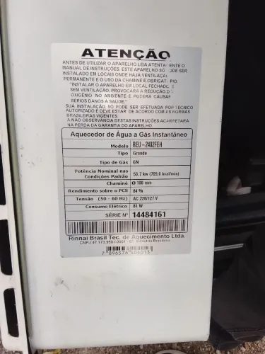 Aquecedor rinnai 32L GN 