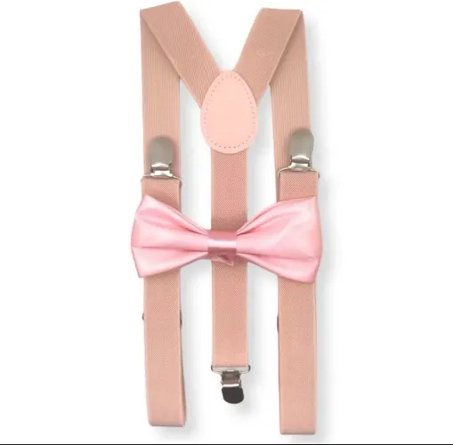 Suspensório ajustável rosé com gravata borboleta