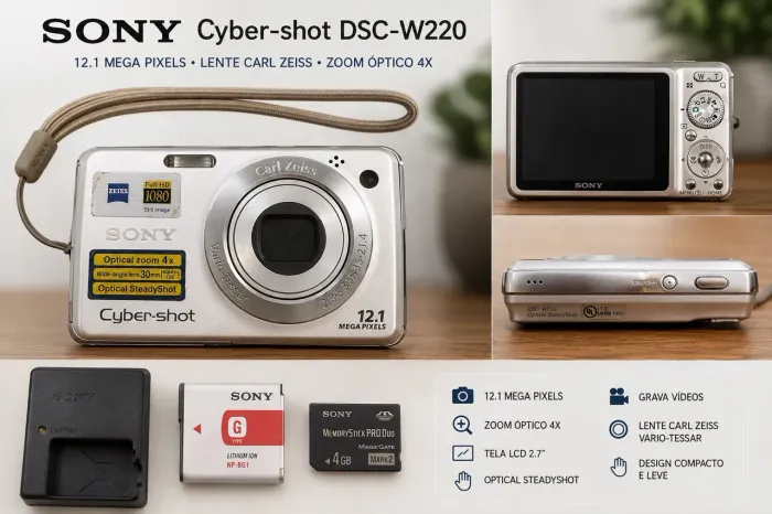 Câmera Sony Cyber-shot DSC-W220 12.1MP + Carregador + Cartão 4GB
